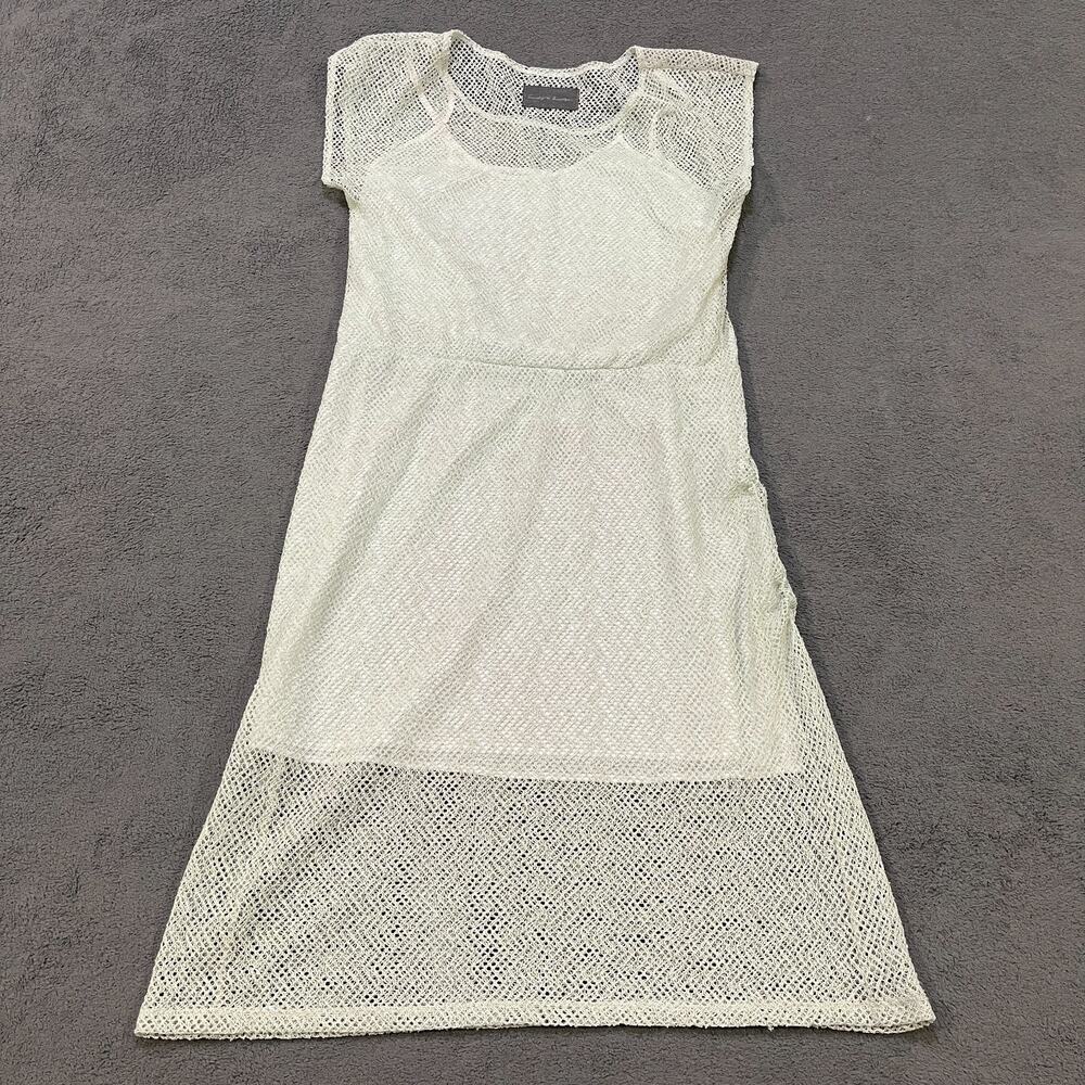 Sunday in Brooklyn Gray Metallic Open Knit Crochet Sheath Dress Women's Size S